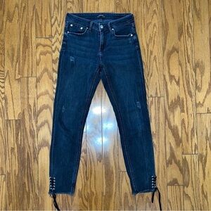 ZARA Charcoal Black Skinny Ankle Jeans With Side Lace Up Detailing Size 4